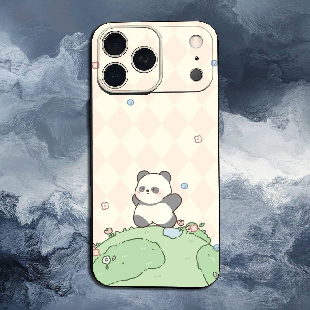 C-Cartoon Cute Panda Bear Case For iPhone 15,17,16,12,14,13,11,Plus,Pro Max,XS,X,Mini,8,7,XR,SE,Soft Silicone Black