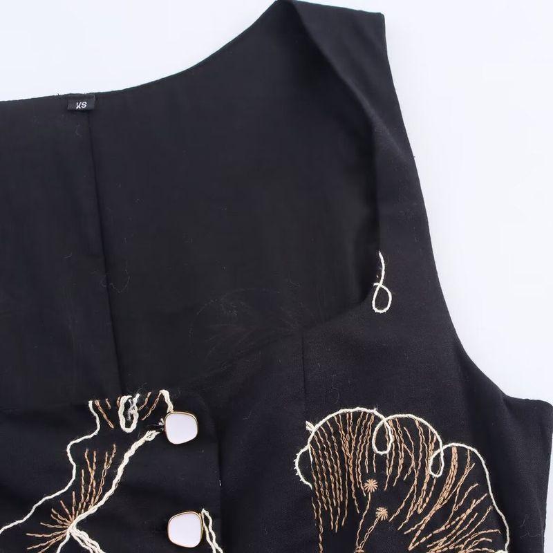 Kaslead New Women Clothes Western Style Fashion Simple Flower Embroidery Jumpsuit 8413717