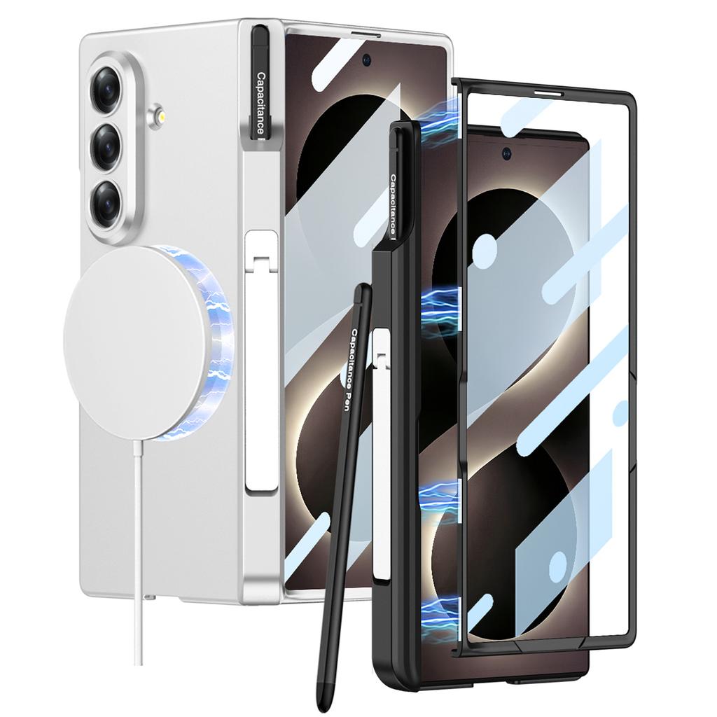 Applicable To Samsung ZFold8Ultra Folding Screen Mobile Phone Case Wireless Charging Magnetic Suction Pen Holder Creative Bracket Wireless Ring