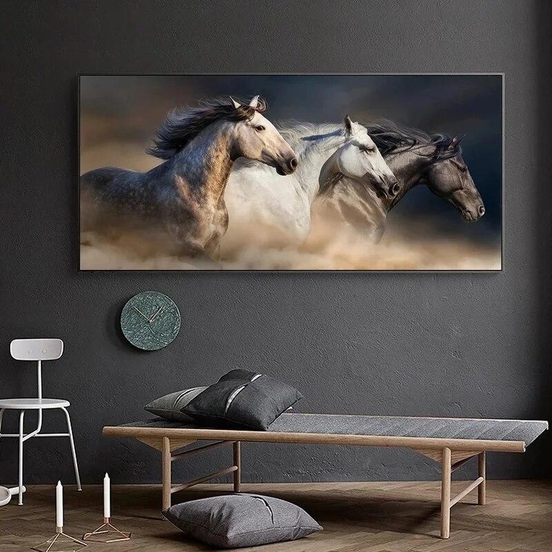 Running Horses On The Wall Modern Animals Posters and Prints Canvas Paintings Wall Art Pictures Home Decoration for Living Room No Frame