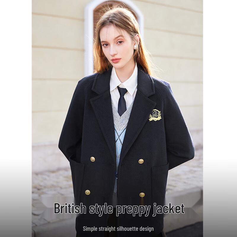 

Women s British Academy Style Loose Wool Coat L