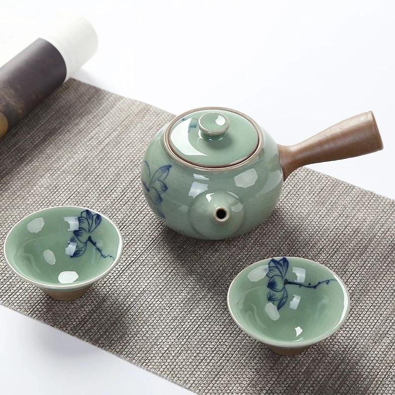1pc Hand-painted Open Slice Ice Cracked Rough Pottery Cup, Japanese Master Green Glaze Lotus Tea Cup, Kung Fu Tea Set