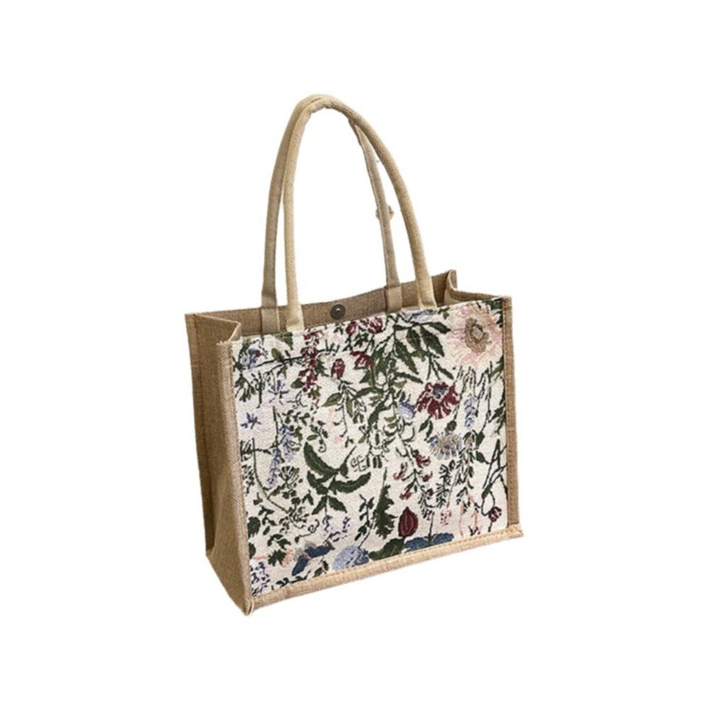 Canvas Floral Pattern Shoulder Bag Large Capacity Geometric Cloth Bag  Storage Bag Style B