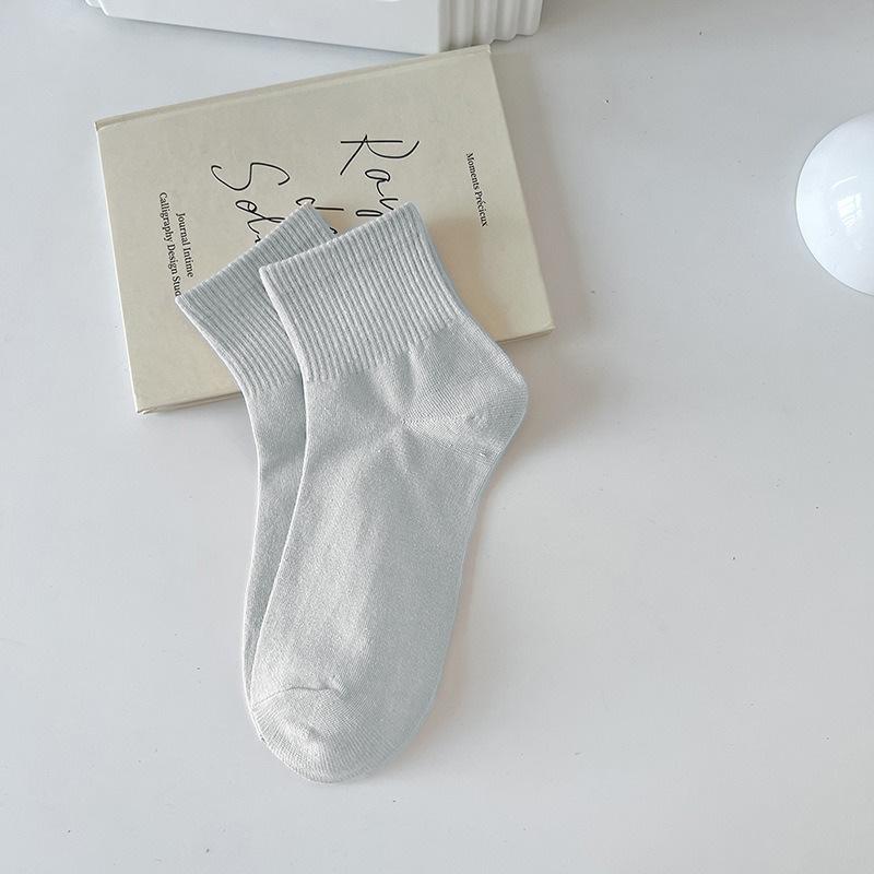 Women's Macaron Color Cotton Sports Socks - Breathable, Sweat-Absorbent, Anti-Pilling, Mid-Tube for Spring & Autumn