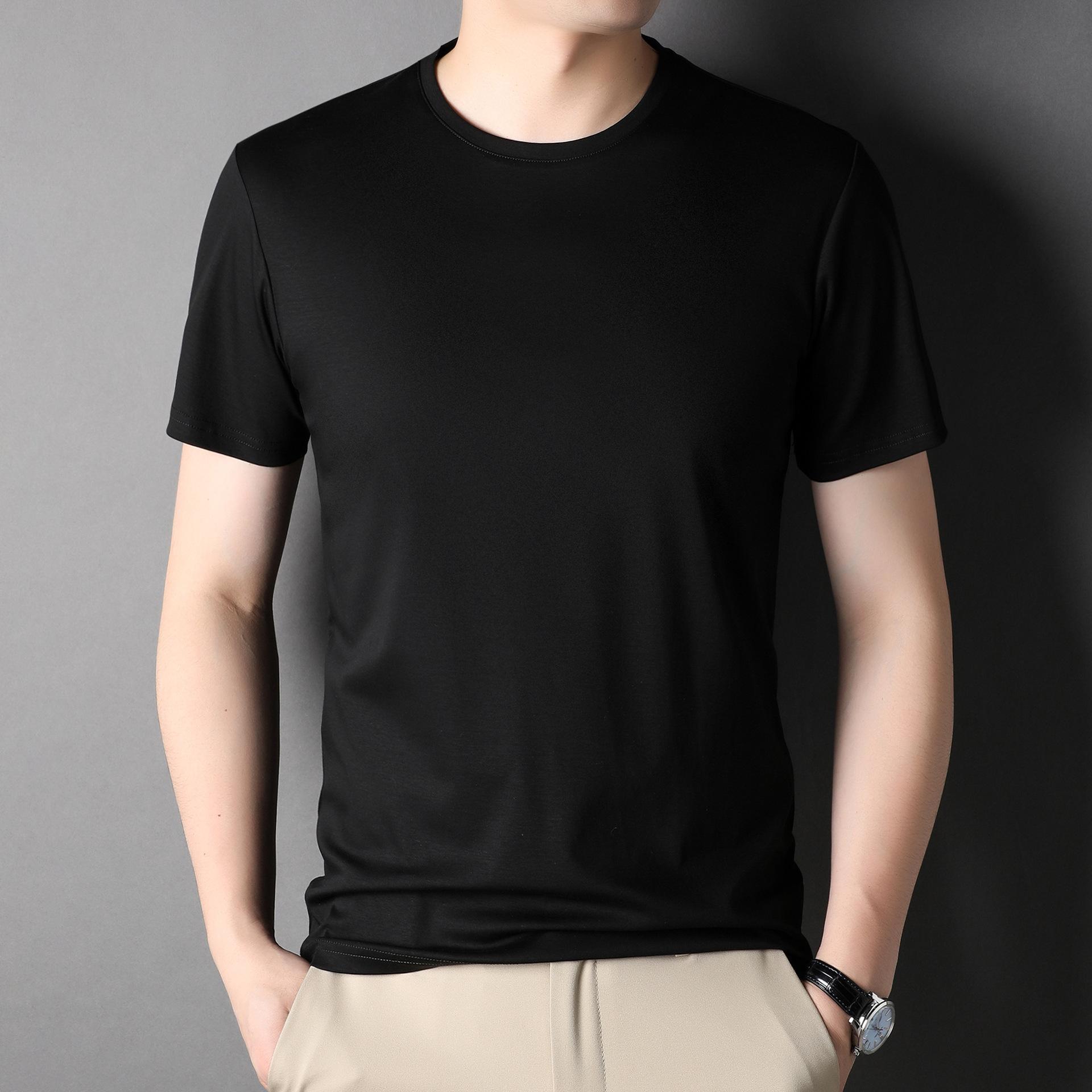 

Мужская футболка из шелка шелковицы с короткими рукавами, мужская летняя новая одежда из ледяного шелка с круглым вырезом, модные шелковые мужские топы с короткими рукавами XL