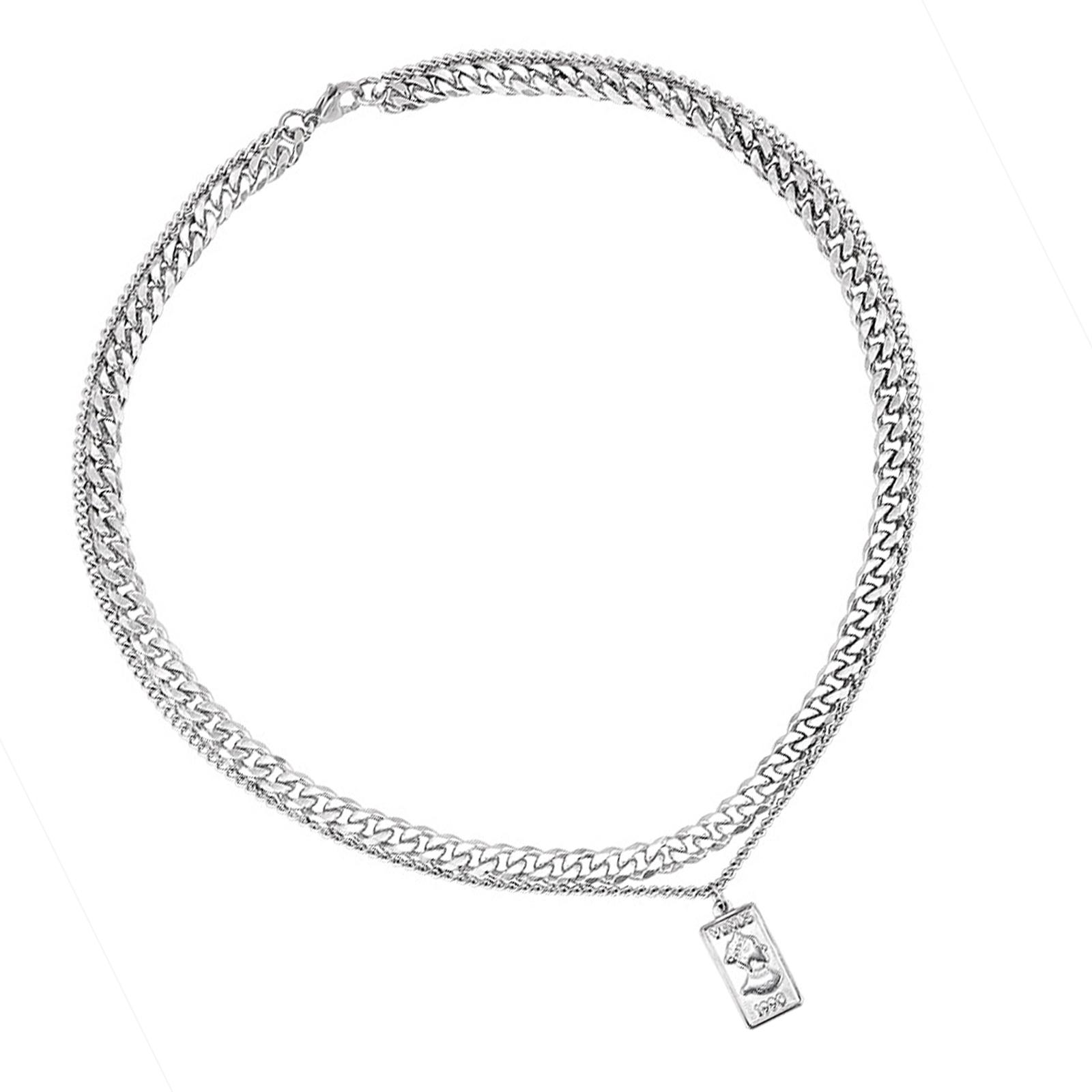 

Хип-хоп стиль серебряная кубинская цепь ожерелье стильное прямоугольное ожерелье с подвеской двухслойное для модных мужчин