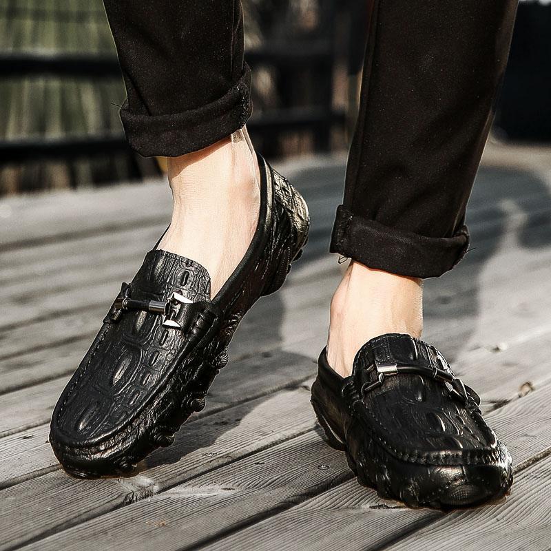 FashionCrocodile Pattern Genuine Leather Shoes Men Slip-on Casual Loafers Mens Business Shoes Luxury Brand Office Formal Dress Footwear