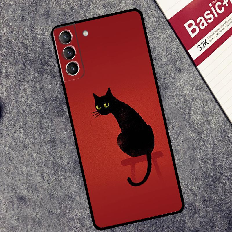 Black Cat Face Kitty Case For Samsung Galaxy S25 S26 Ultra S20 S21 S22 S23 S10 Plus S25 FE S24 Ultra Cover Coque