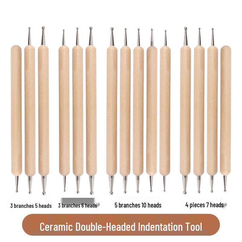 

Beginner Pottery Tools & Wood Impression Pen Set for Clay Sculpture and Polymer Clay. 3 pieces, 6 heads