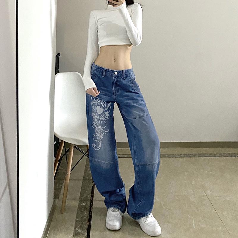 Trendy 2022 European & American Wide-Leg Printed Women's Jeans
