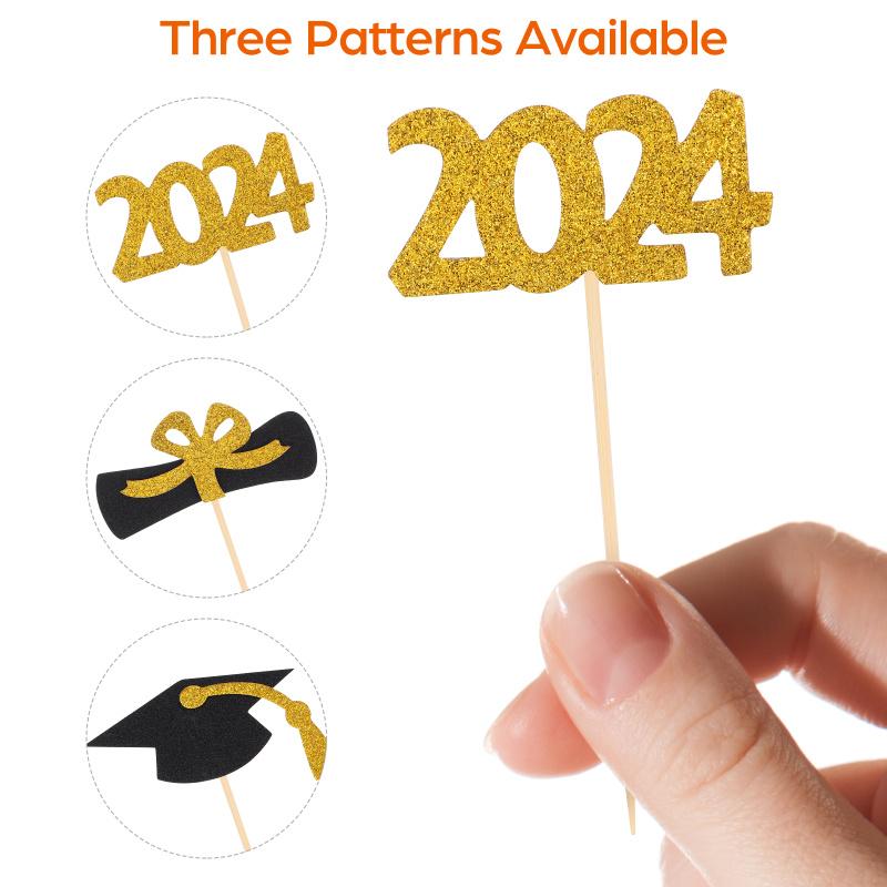 12 Pcs Top Hat Dessert Graduation Season Cake Insert Cakes Wood Paper Cupcake Picks Decor