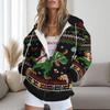 Womens Oversized Hooded Zip-Up Sweatshirt With Christmas Print Plus Size Long Sleeve Casual Top