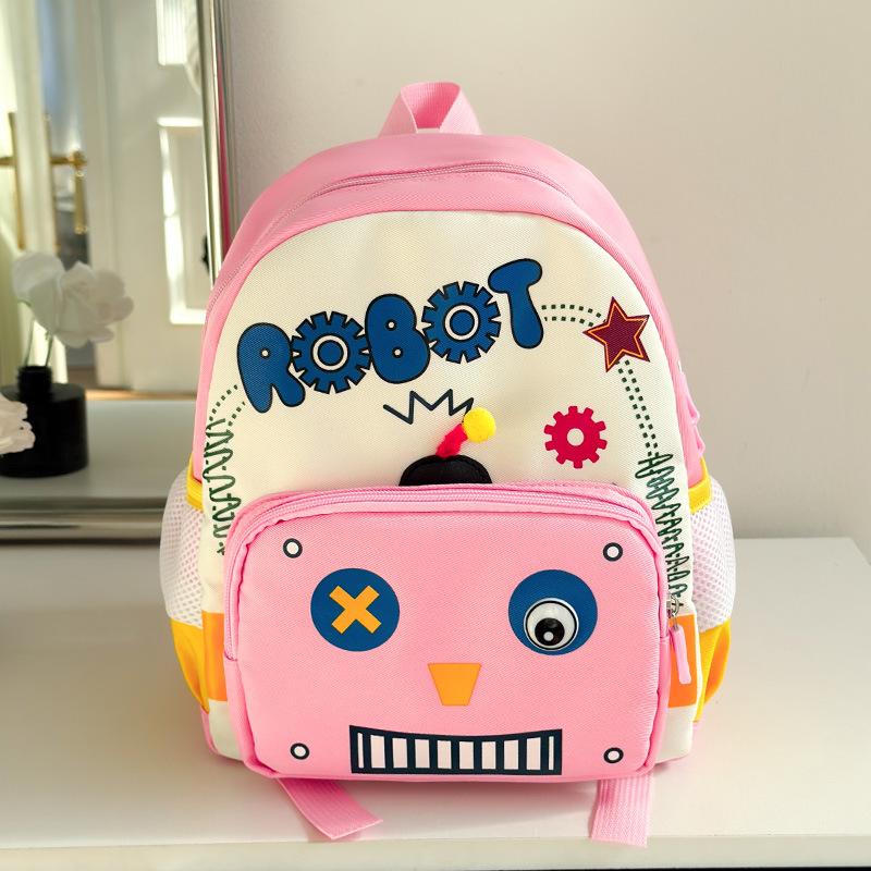 

School bag cartoon robot backpack size class boys and girls cute school bag burden reduction lightweight school bag розовый