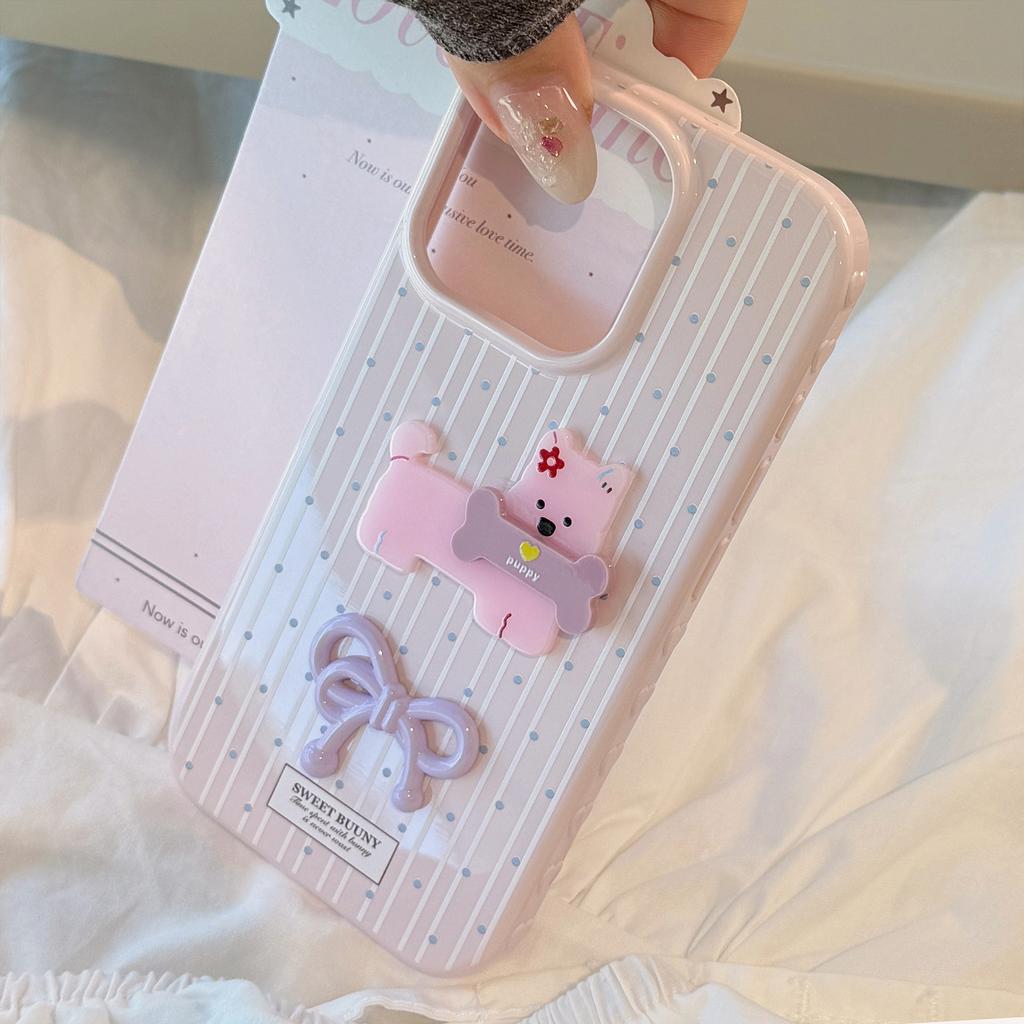 Fresh Polka Dot Cartoon Puppy for Apple 16promax Mobile Phone Case for IPhone15 for 12 Three-dimensional