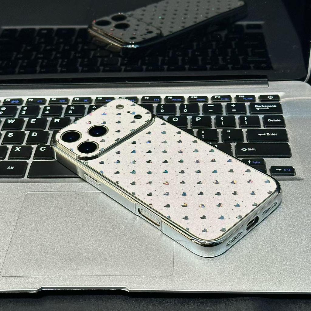 Large Plated Heart Laser Full-Screen iPhone 17 Case – Compatible with Apple 13/14/15 Pro Max and 16.