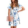 Women's Summer V-neck Casual Beach Dress Short Sleeve Floral Print Dress