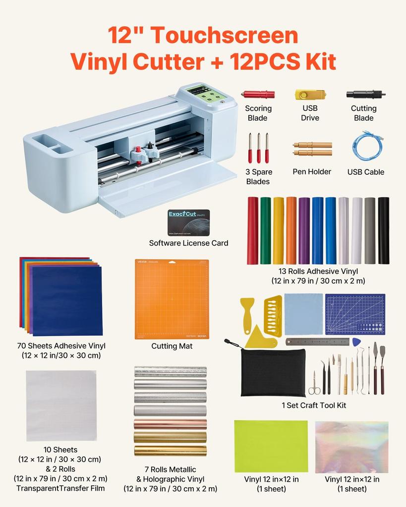Vinyl Cutting Machine, 305 Mm, Touchscreen-Controlled Vinyl Cutter with Materials and Tool Kit, 5000+ Built-in Design Resources, Compatible with Mac,