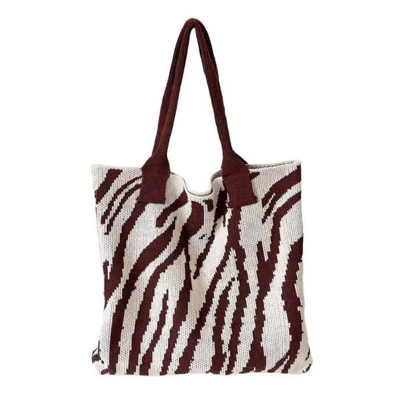 Trend Zebra Pattern Crochet Bag Large Capacity Women Handbag Shoulder Bag Simple Knitted Tote Bag for Teen Women Girls Bolsa