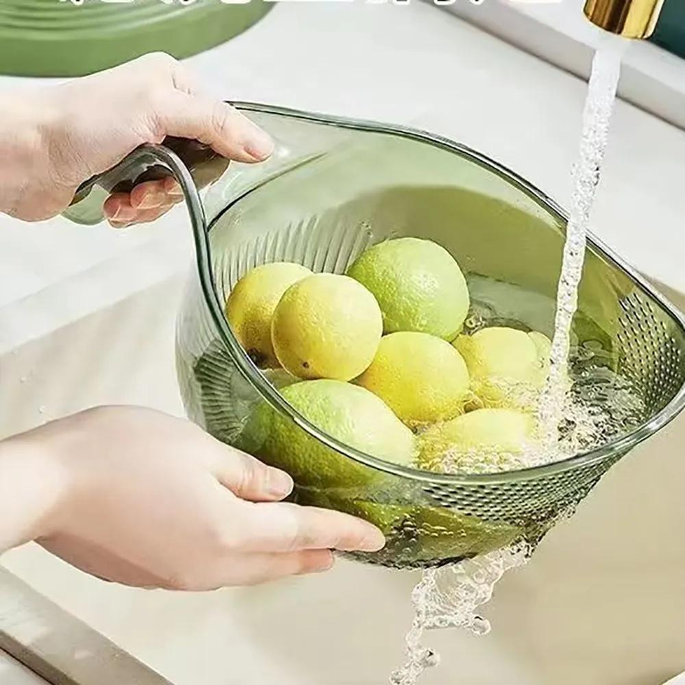 Ciotola per Lavare il Riso con Colino a Maglia Fine Colino Multiuso da Cucina per Lavare Riso Verdura e Frutta con Manico e Fori di Drenaggio
