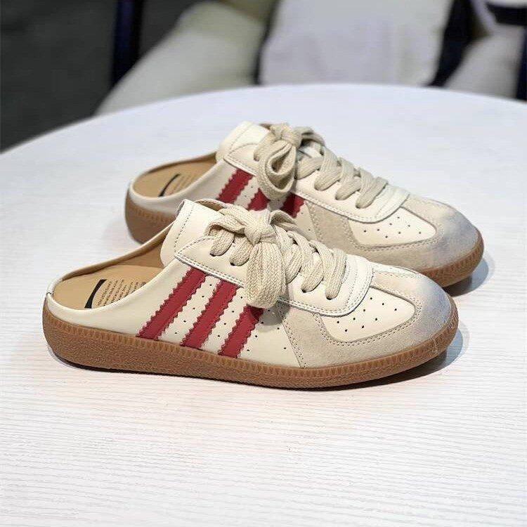 Retro old polished flat-bottomed bag head half slippers women's 2025 new versatile outer wear comfortable no heel white shoes