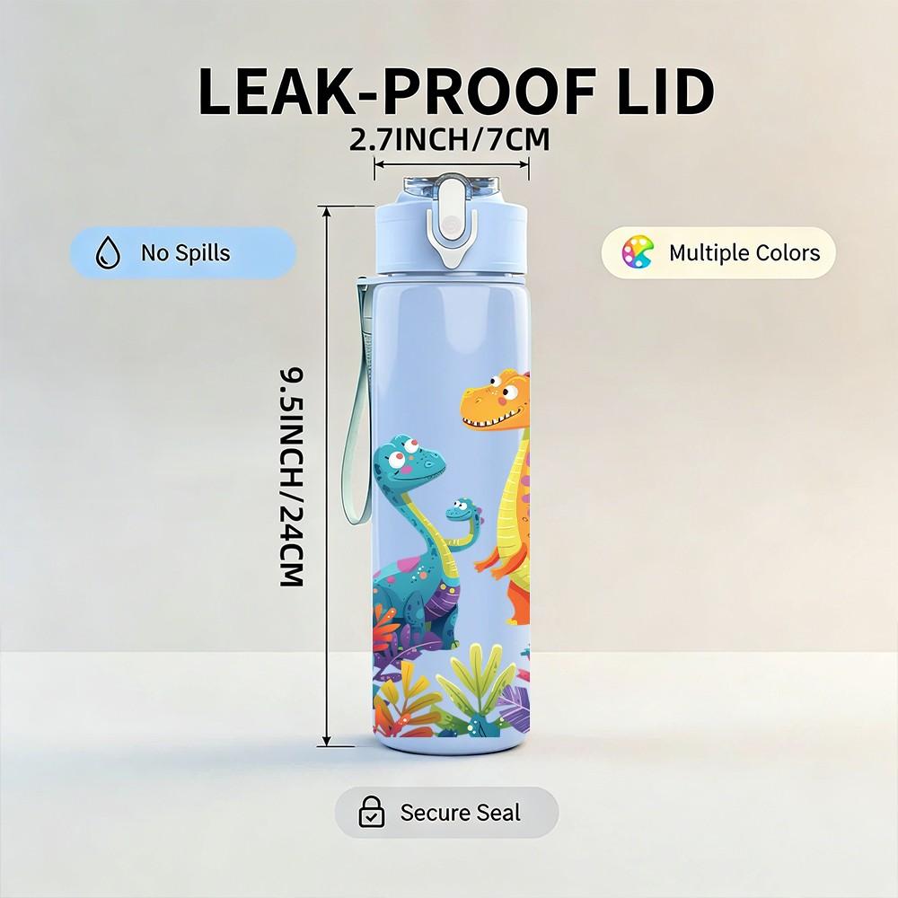 1PC Dinosaur Palm Tropical Scene Print 750ml Color Plastic Sports Water Bottle Leakproof Flip Straw Lid Suitable for Sports Office Home Use