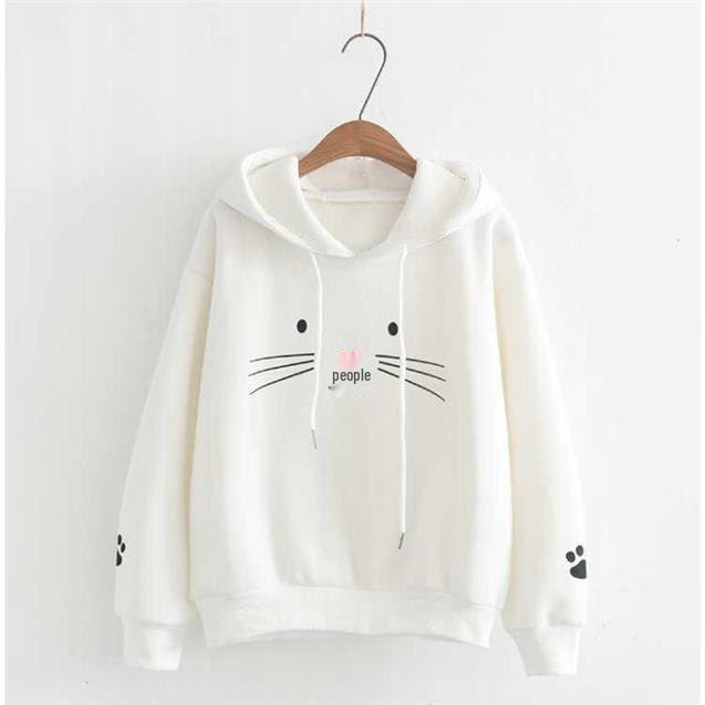 Women's Plus Velvet Hooded Sweatshirt - Korean Style, Loose Fit for Autumn/Winter, Best Friend Outfit, Japanese-Inspired, Thick & Versatile Outerwear