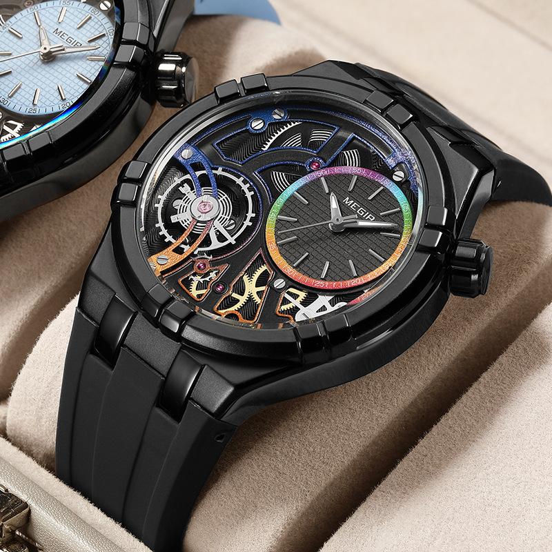 Fashion Skeleton Men's Quartz Watches Luxury Silicone Big Dial Sports Casual Wristwatch Clock Waterproof Luminous Watch