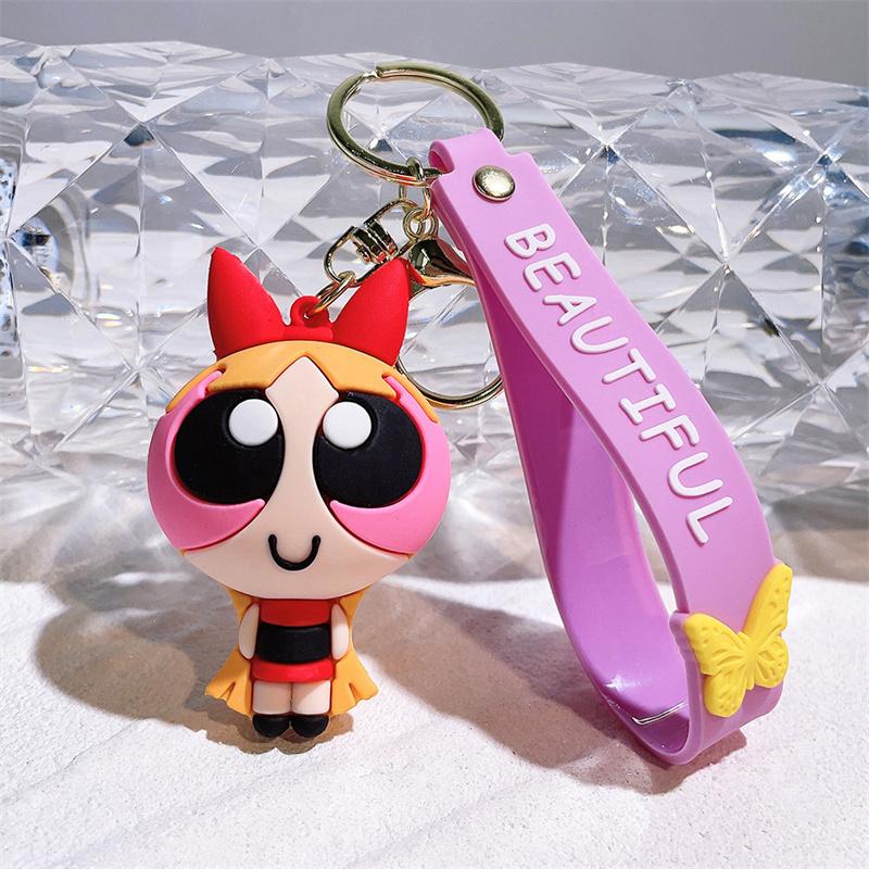 Powerpuff Nøkkelring Veskeanheng PVC Gave Tegneserie Jenter Søt Dukke Tilbehør