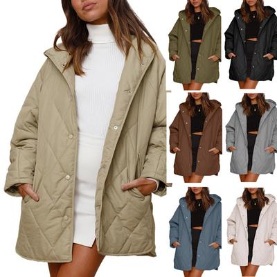 Women's Winter Coat Casual Diamond Quilted Hooded Cotton Jacket for Warmth