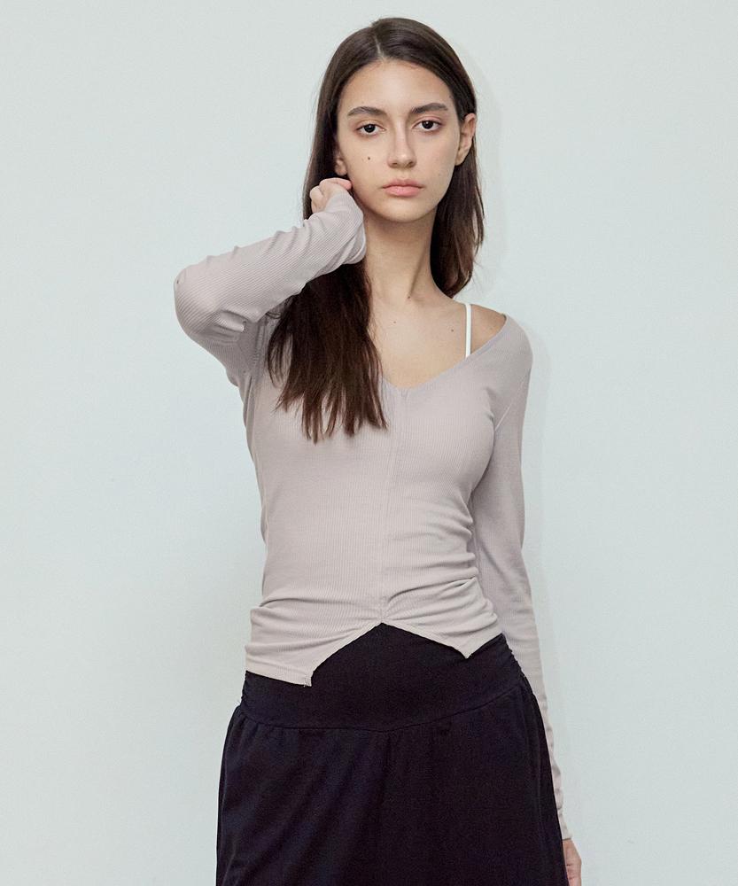 Debiweeo En Slit Long Sleeve Devi-T0138-Mauve Grey