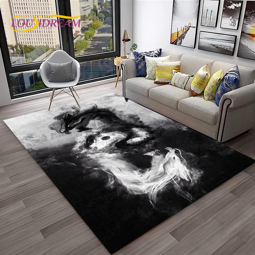 3D China Dragon Myth Art Cartoon Carpet Rug for Home Living Room Bedroom Sofa Doormat Decor,Kid Play Area Rug Non-slip Floor Mat
