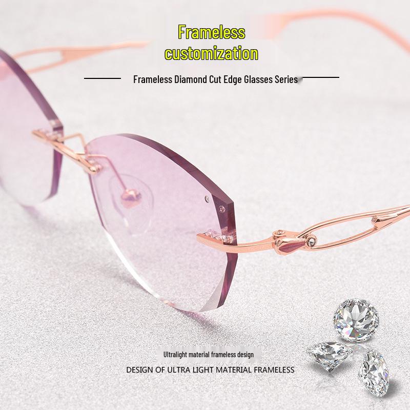 Women's Rimless Rhinestone Eyeglass Frames with Irregular Lenses - Anti-Blue Light & Myopia Reading Glasses