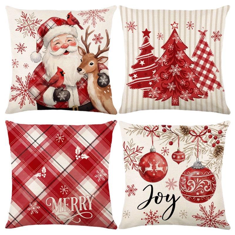 Christmas Theme Short Plush Pillow Cover Set Holiday Print Cushion Case for Living Room Sofa Home Decor 45x45cm