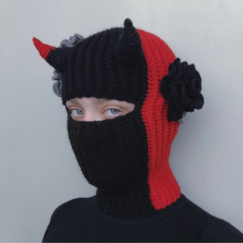Новая шапка с кошачьими ушками, связанная вручную, с рогом дьявола, забавная женская шерстяная теплая вязаная шапка на осень и зиму