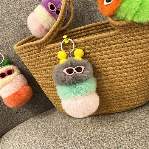 Cartoon Plush For Women Girl Funny Pompom Stuffed Animal Doll Key Chains Backpack Car Pendant Accessories Jewelry Gifts Bag Charm