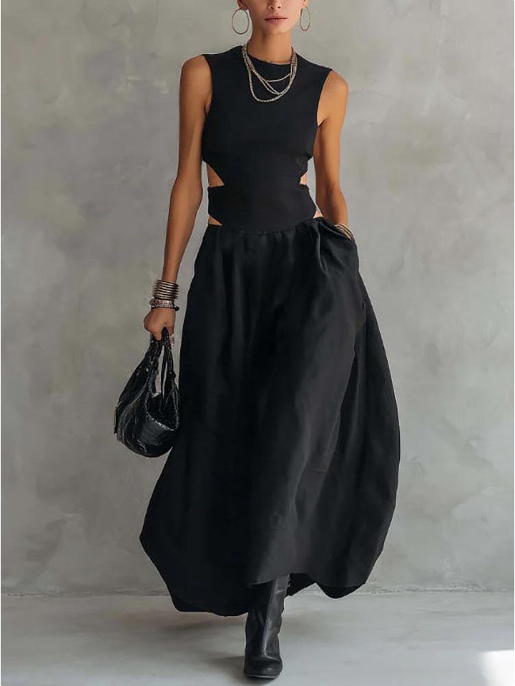 2026 European American Black Sleeveless Slimming Long Dress Medium чёрный
