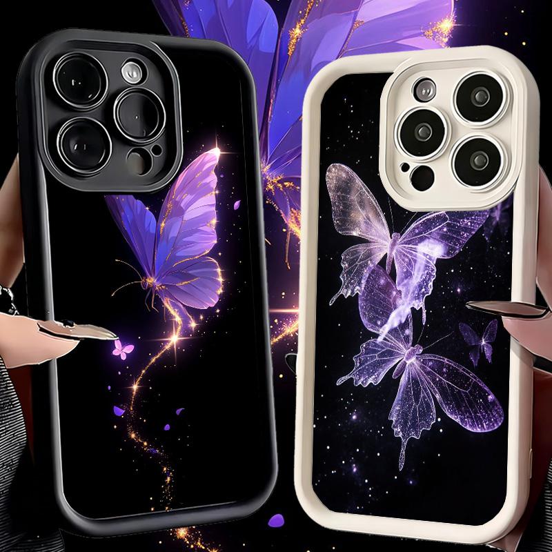 Phone Case for iPhone 17 Air 16E 15 16 Pro Max Beautiful Purple Butterfly Cover 14 Plus 13 12 Mini Soft Shell Silicone Fundas