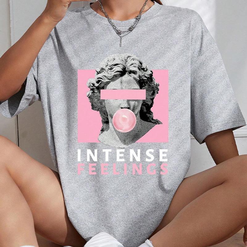 

Модная женская креативная футболка с буквенным принтом из гипса, забавная повседневная футболка с круглым вырезом и короткими рукавами, летняя женская футболка 2XL серый