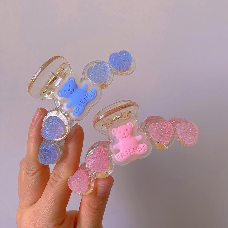 Ins Hot Sale Lovely Peach Heart Love Shark Clip Cute Girls Pink Hair Claw Clips Gummy Bear Hair Clips