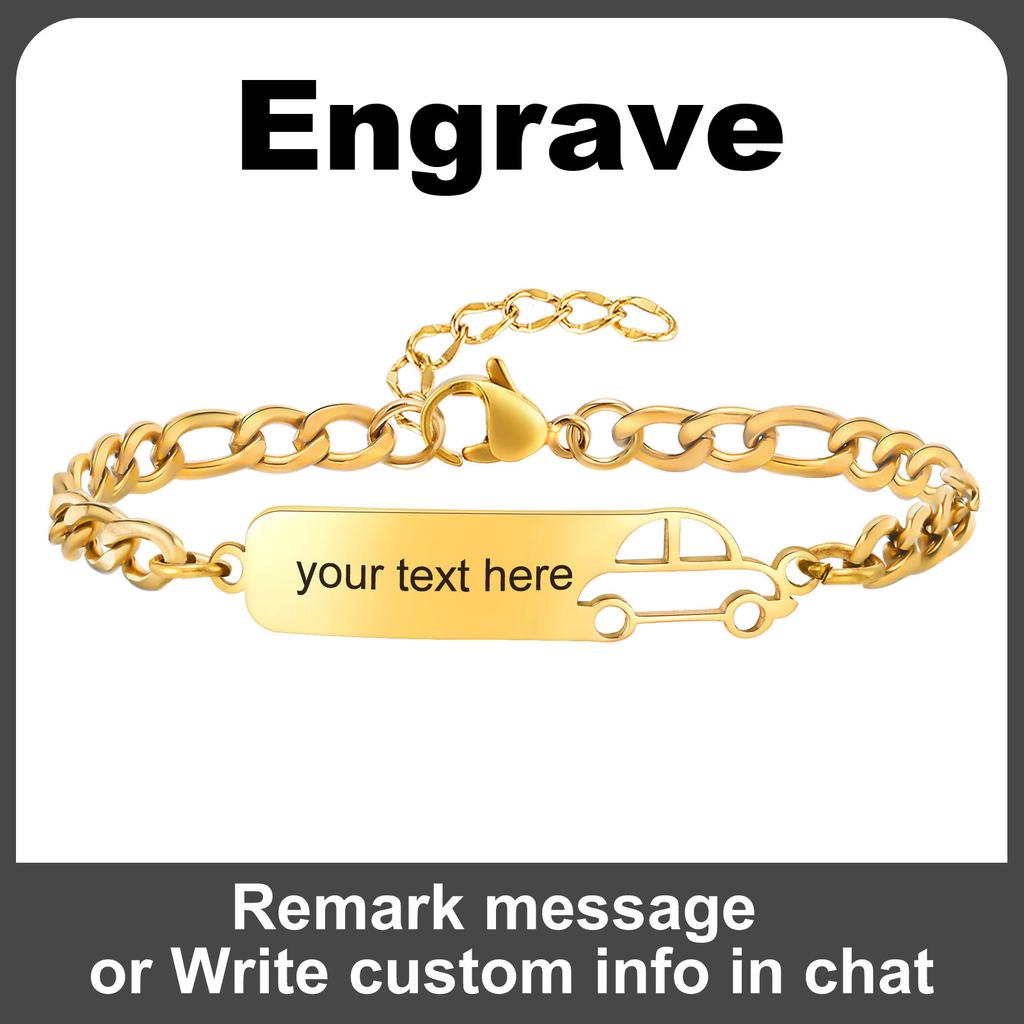 Gold Plated Customzied ID Bracelet Baby Gift, Personalized Figaro Chain Name Bracelets For Kids Newborn Toddler Child Girl Boy