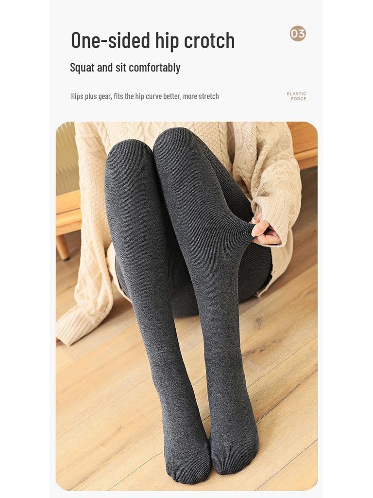 Fleece-Lined High-Waisted Grey Stirrup Footed Leggings for Women - Warm Micro-Compression Vertical Striped Tights