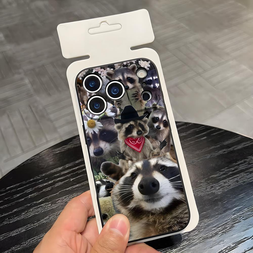 

Cute Raccoon Phone Case For IPhone 17 Air 16 E Pro Max 15 14 13 Mini 12 Pro 11 Max Plus Black Soft Shell iPhone 12ProMax