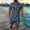 Men's Summer Tropical Floral Print Two-piece Set, Short-sleeve Shirt and Shorts