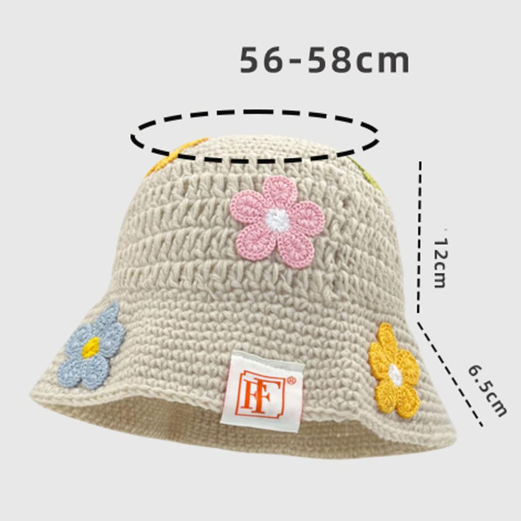 Hook Flower Colorful Gradient knittingWoolen Hat Women's Autumn and Winter Cute Handmade Plush Hat Knitted Fisherman Bucket Hats