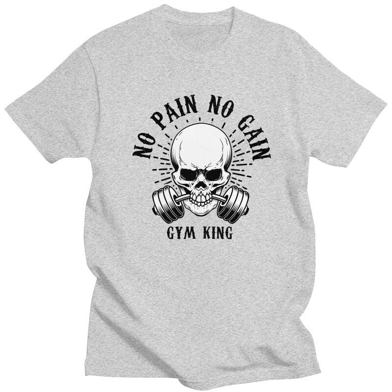 Custom No Pain No Gain Tshirt for Men Short Sleeves Leisure T Shirt Bodybuilding Fitness Gym Tshirts Loose Fit Pure Cotton Tee