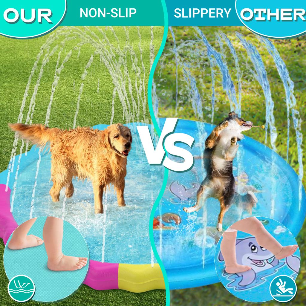 Planschbecken für Hunde, Rutschfestes Planschbecken für Haustiere Sommer Outdoor Wasserspielzeug, Sprinklerbecken für Hunde Outdoor-Spiel