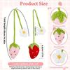 Knitted Car Rearview Mirror Hanging Ornament Car Interior Decoration Strawberry Pendant Daisy Lanyard Bag Pendant