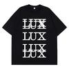 LUX Lettering Stacked Design T-Shirt White Cotton Y2K Goth Aesthetic Casual Women And Men T-shirt