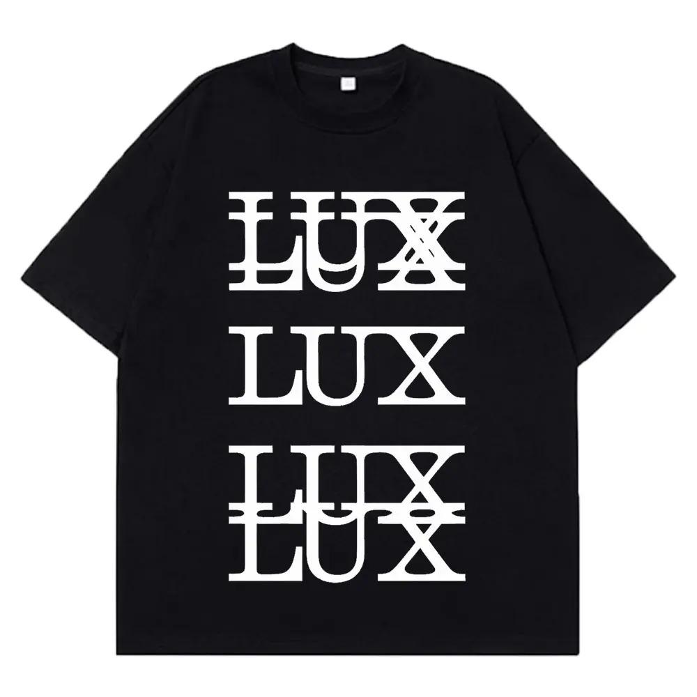 LUX Lettering Stacked Design T-Shirt White Cotton Y2K Goth Aesthetic Casual Women And Men T-shirt