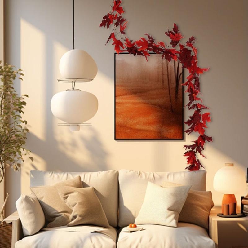 2Pcs Artificial Leaves Vine Hanging Plant for Thanksgiving Decoration, Artificial Vine Autumn Festival Decoration